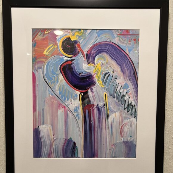 Peter Max Framed 12x14 Inch Art Print - Angel 1990 Purple